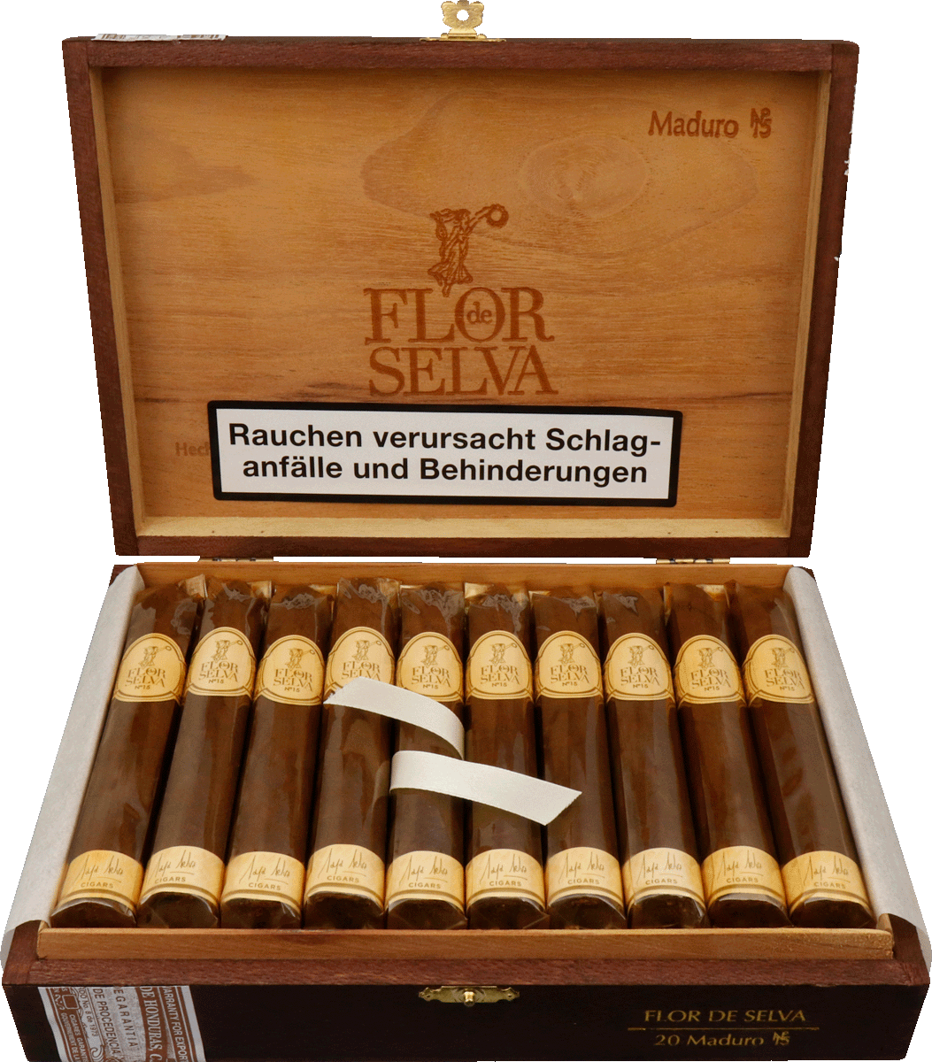 Flor de Selva Maduro No. 15 - Kiste vorne geöffnet