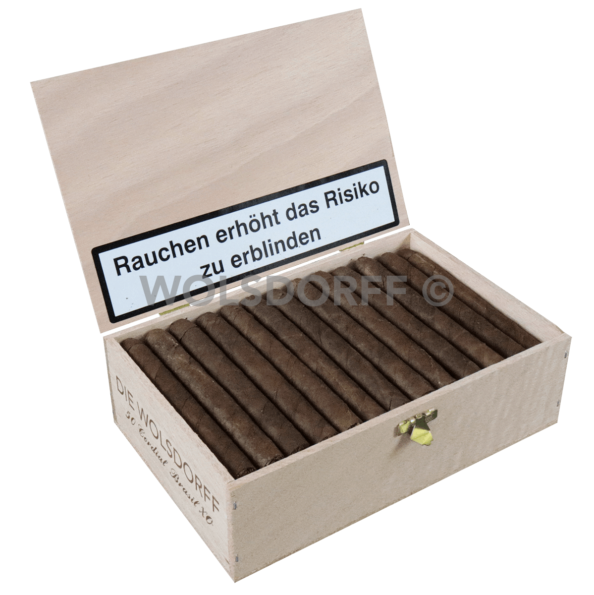 Die WOLSDORFF Cordial Brasil - Kiste seitlich geöffnet