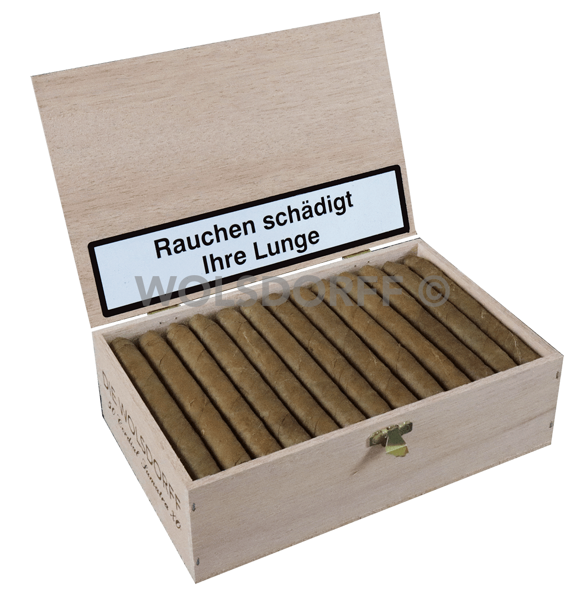 Die WOLSDORFF Cordial Sumatra - Kiste seitlich geöffnet