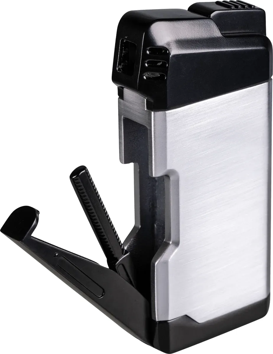 Passatore Pfeifenfeuerzeug Henry chrom satin/schwarz Seite