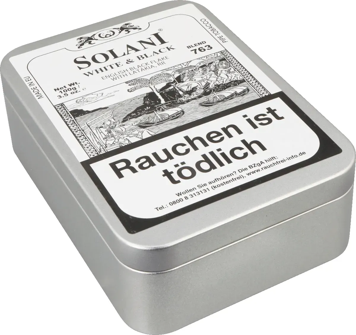Solani White & Black / Blend 763 Dose liegend schräg von vorne