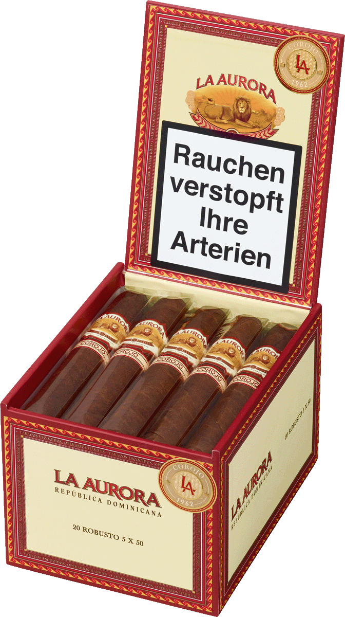 La Aurora 1962 Corojo Robusto - Kiste seitlich geöffnet