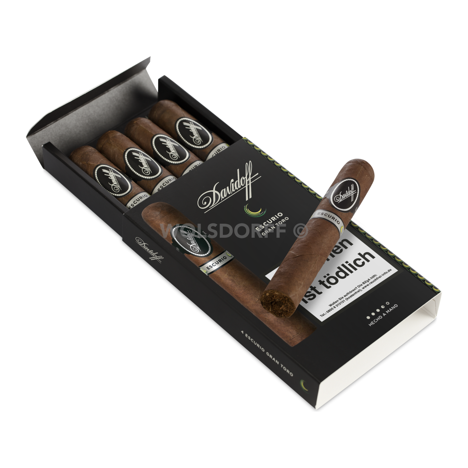Davidoff Escurio Gran Toro - Pappetui seitlich geöffnet