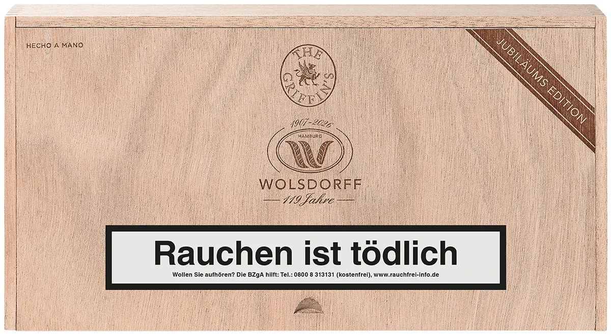 The Griffin's 119 Jahre WOLSDORFF Limited Edition Gran Robusto 25’S Kiste stehend
