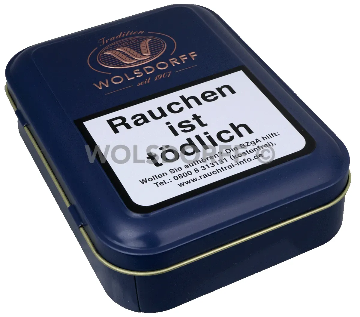 WOLSDORFF Eigenmarke Blau Dose liegend schräg von vorne