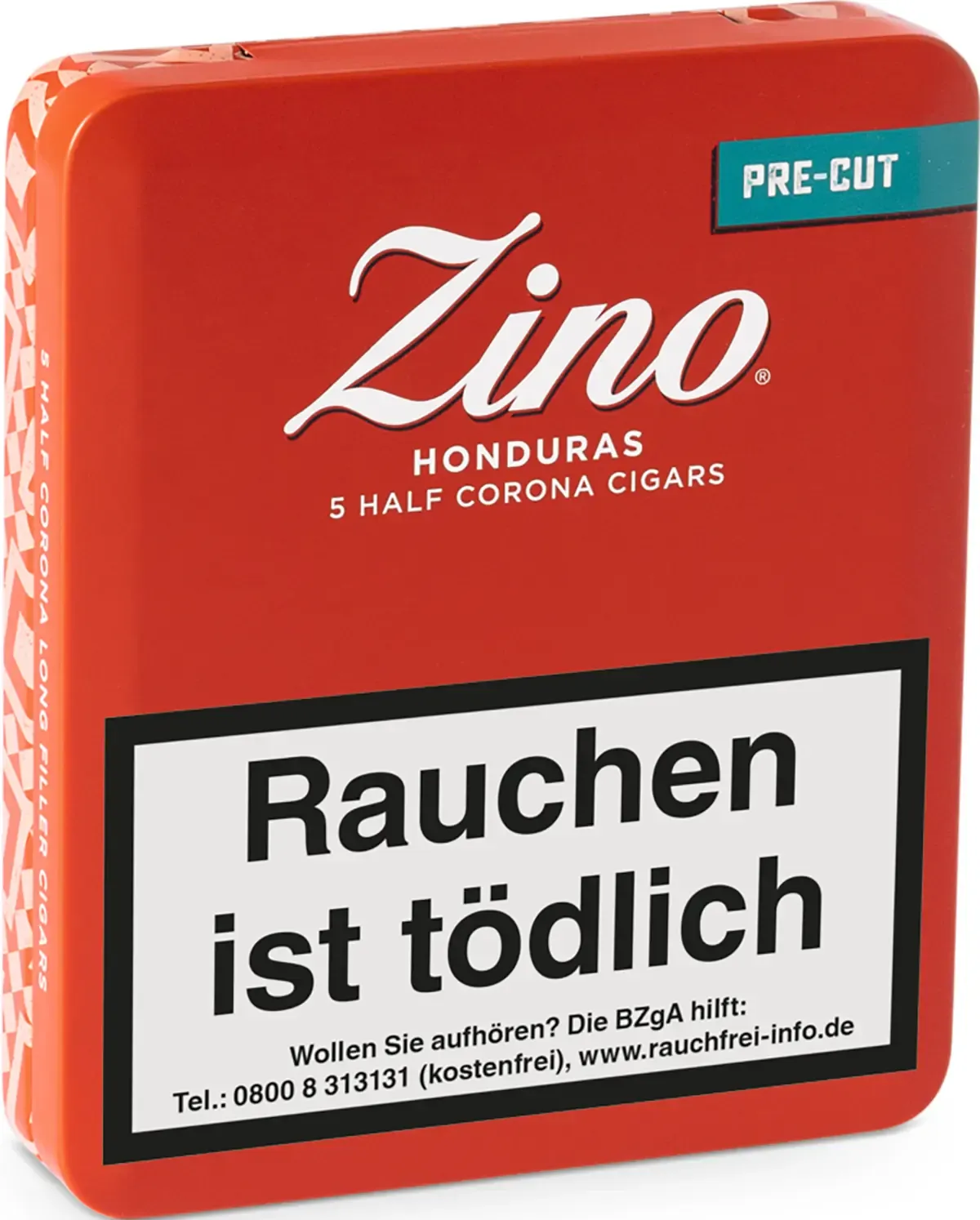Zino Honduras Half Corona (Pre-Cut) 5 Stück Metallbox von oben seitlich