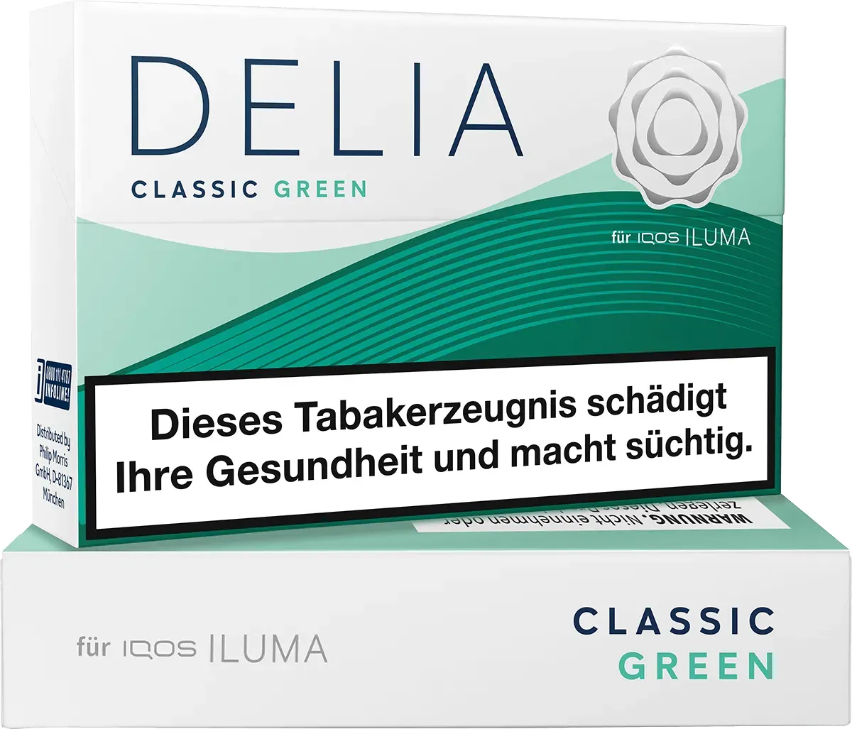 IQOS Delia Green Vorderseite von links und seitlich von vorne