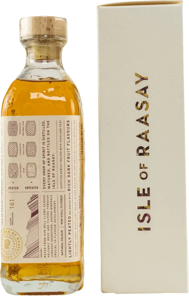 Isle of Raasay Umverpackung und Flasche Seite