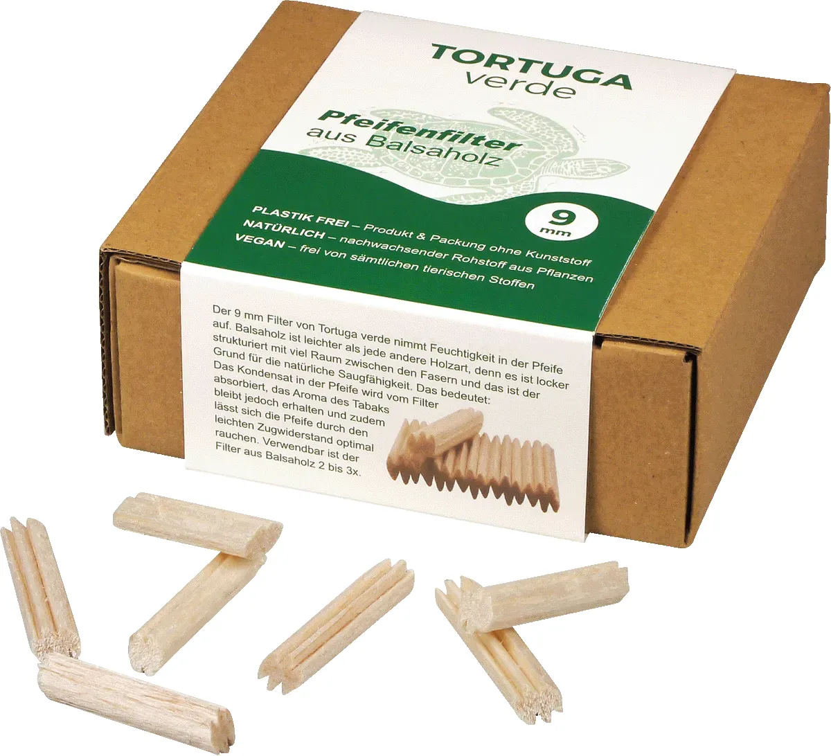 Tortuga Verde Pfeifenfilter aus Balsa karton mit Filter