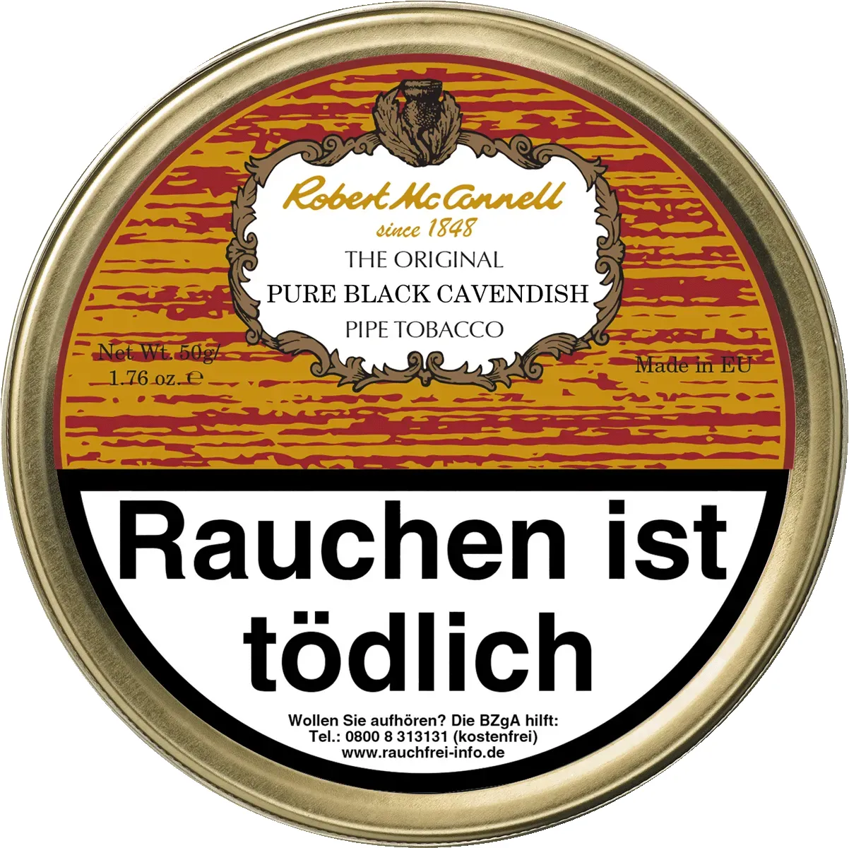 Robert McConnell Pure Black Cavendish Deckel Dose von oben