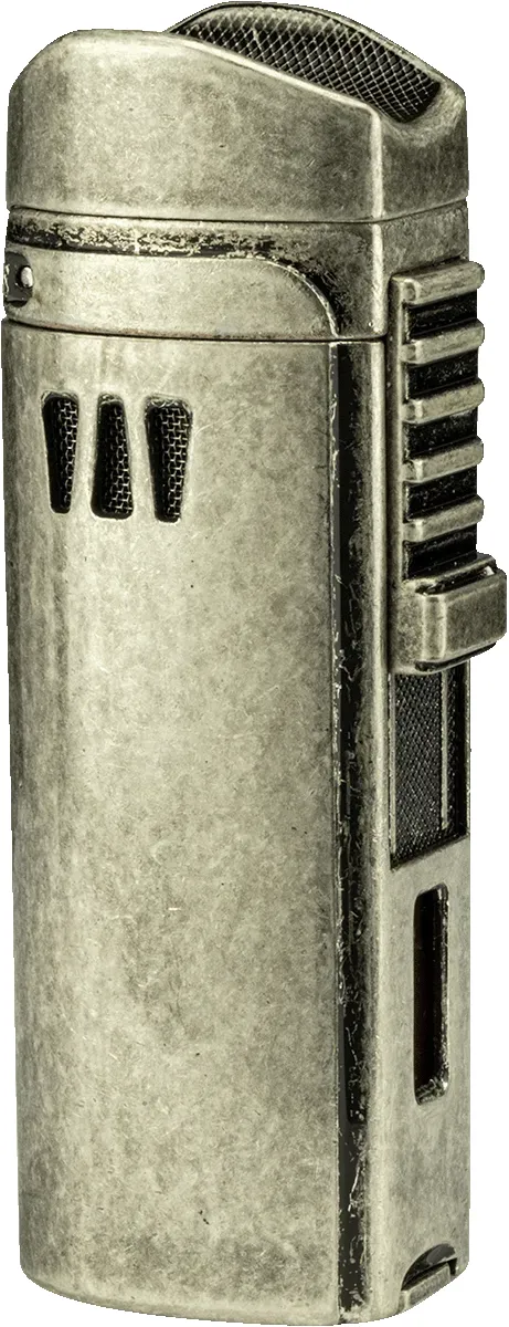 Passatore Zigarrenfeuerzeug Trinidad silber Antik mit Zigarrenbank und Rundcutt Frontansicht