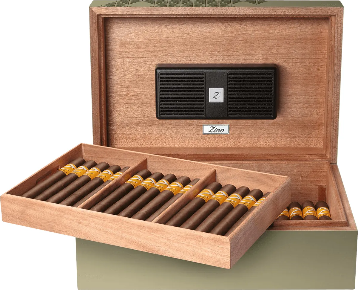 Zino Z-Collection Green Humidor Z80 offen von vorne mit zigarren