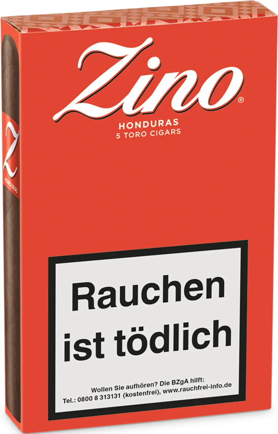 Zino Honduras Toro 5 Stück Pappschachtel Rot von vorne seitlich geschlossen