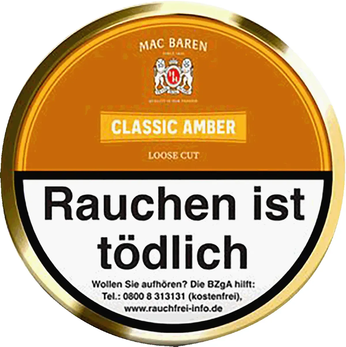 Mac Baren Classic Amber 100g Dose, Oberseite, geschlossen
