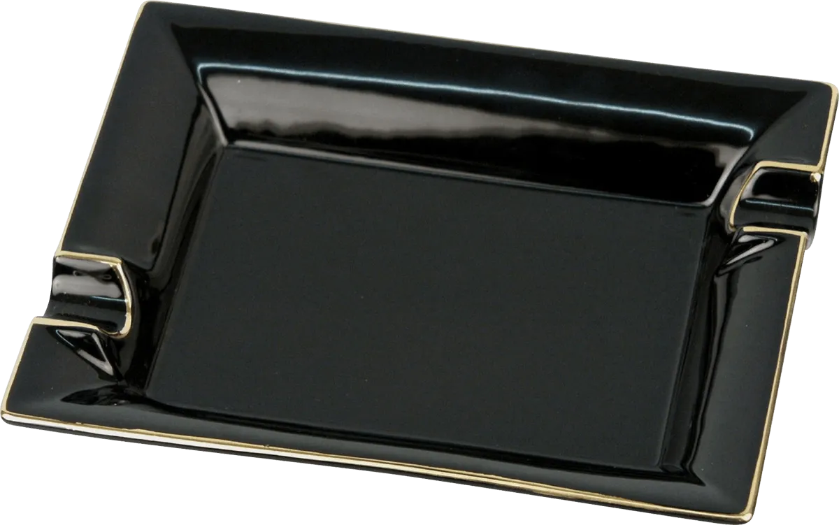 Zigarrenascher Porzellan Schwarz mit Goldrand