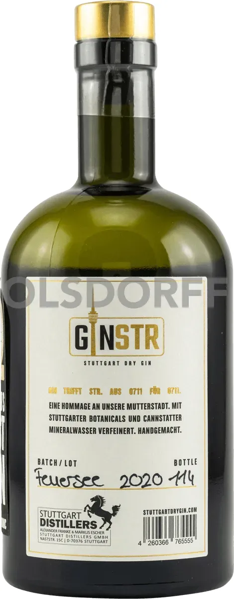 GINSTR Stuttgart Dry Gin Flasche Rueckseite