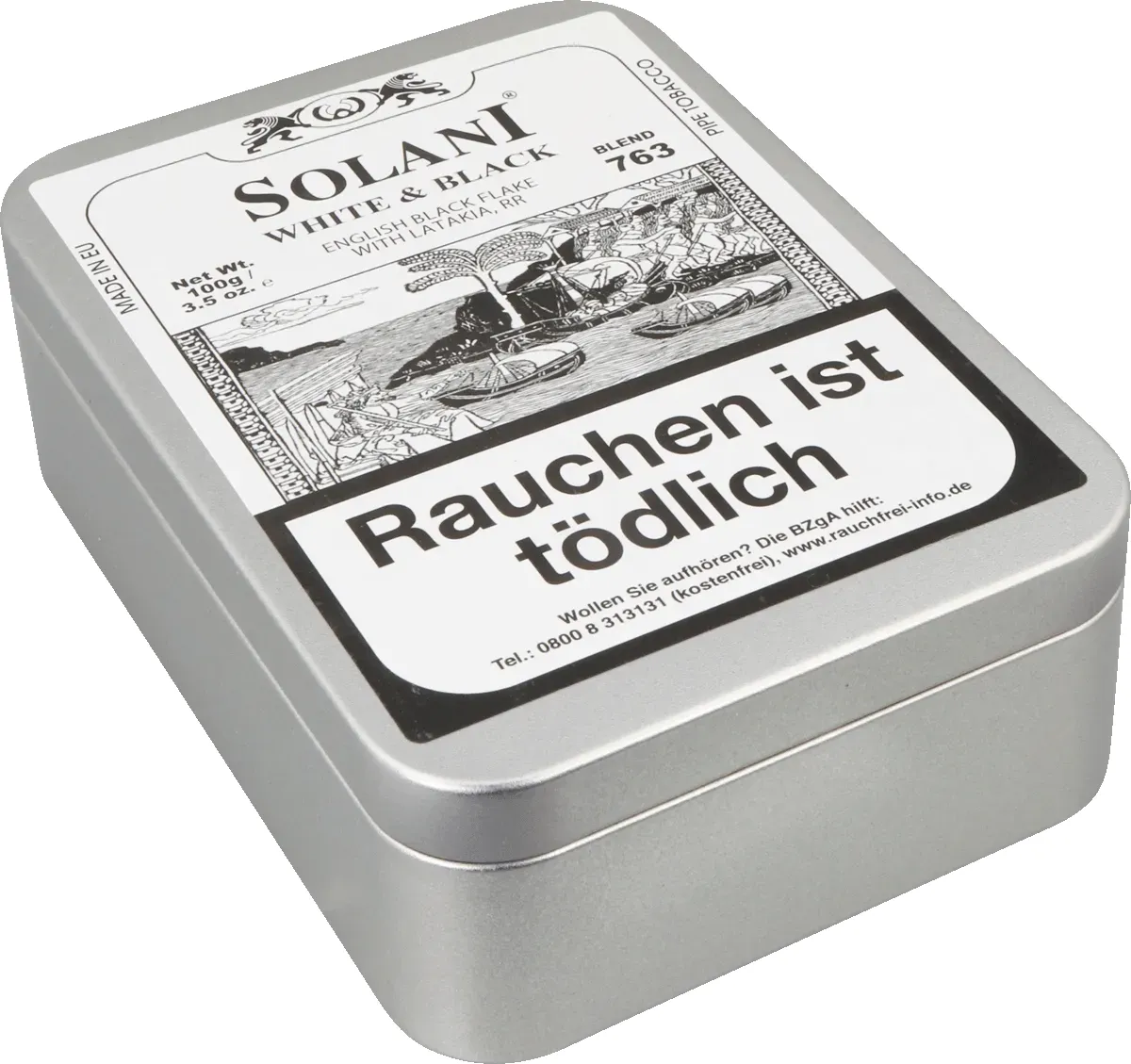 Solani White & Black / Blend 763 Dose liegend schräg von vorne