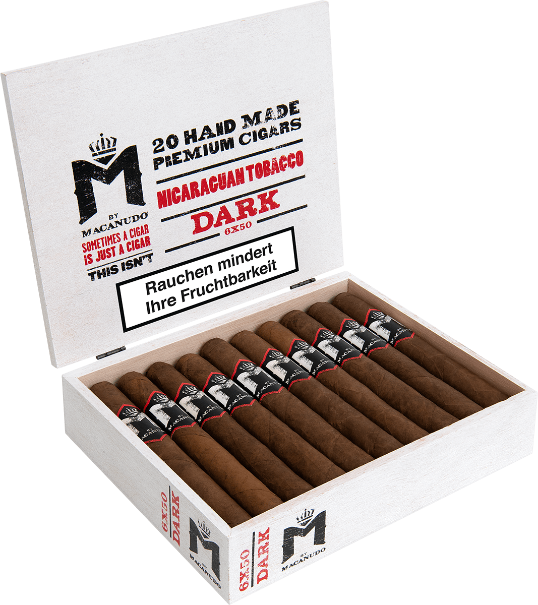 M by Macanudo Dark Corona - Kiste seitlich geöffnet