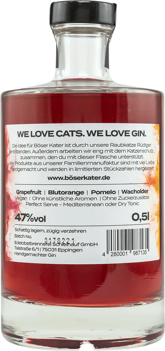 Böser Kater Magic Grapefruit Gin 47% 0,5L von hinten