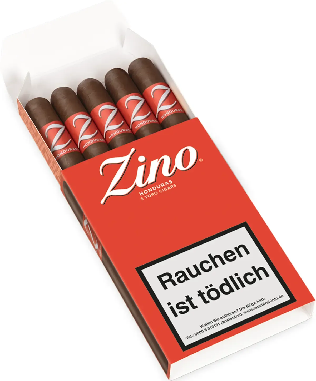 Zino Honduras Toro 5 Stück Pappschachtel Rot offen
