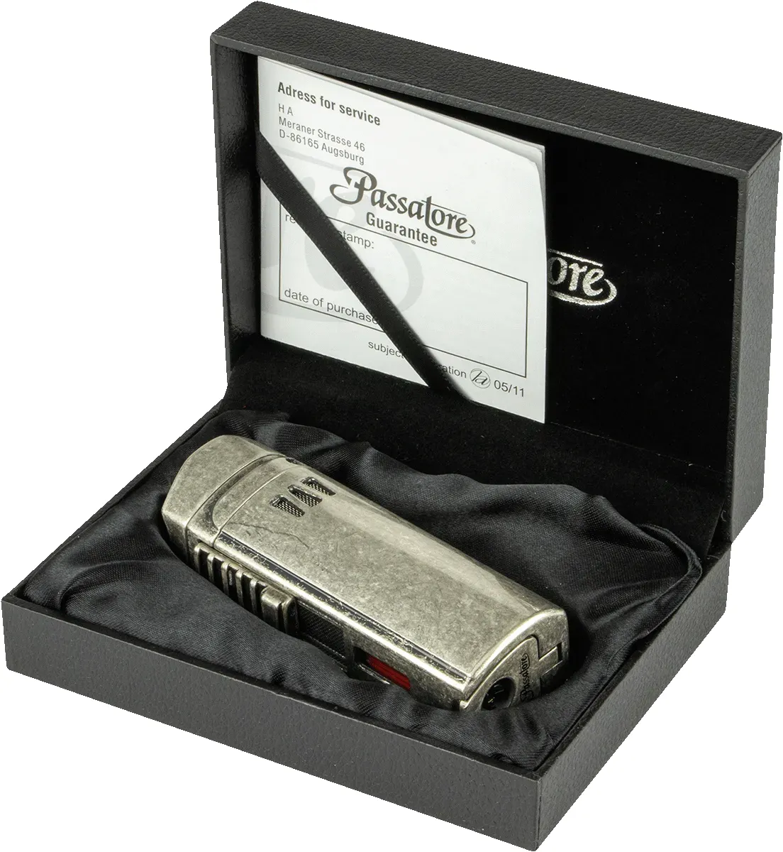 Passatore Zigarrenfeuerzeug Trinidad silber Antik mit Zigarrenbank und Rundcutt Umverpackung