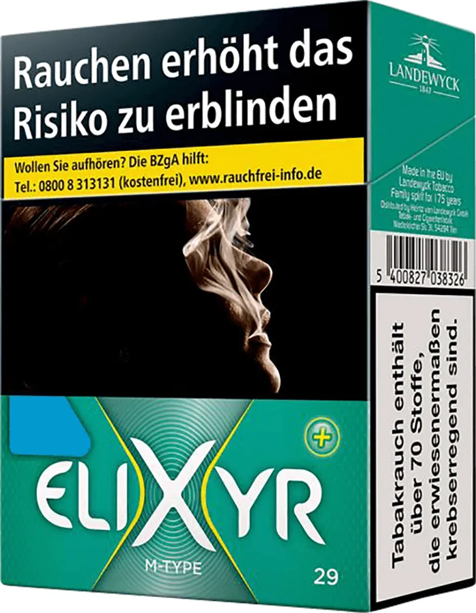 Elixyr Plus M-Type Cigarettes XXL Packung schräg