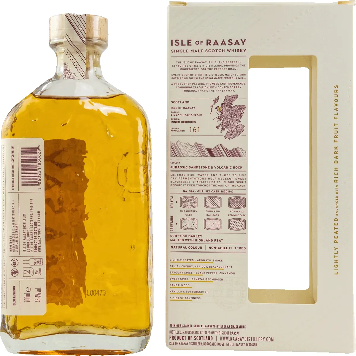 Isle of Raasay Umverpackung und Flasche Rueckseite
