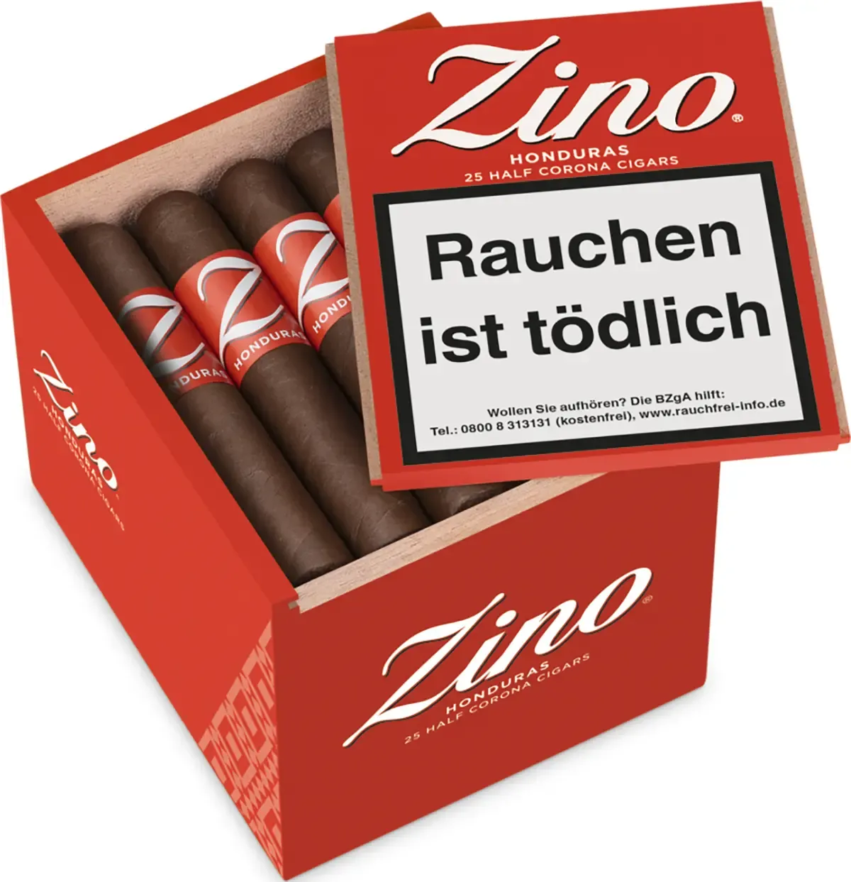 Zino Honduras Half Corona 25 Stück Holzkiste rot offen