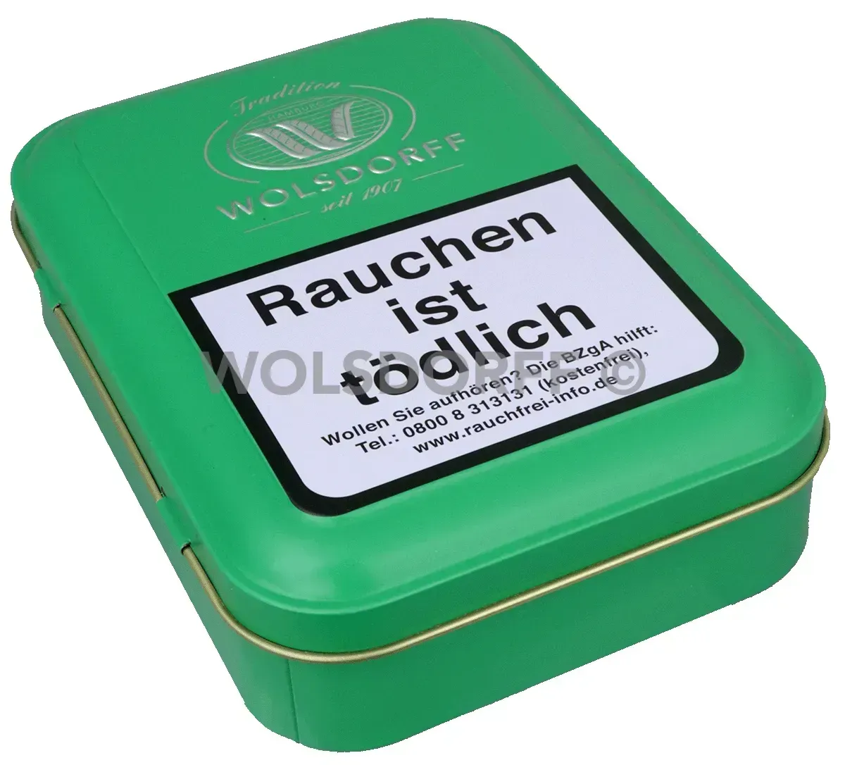 WOLSDORFF Eigenmarke Grün Dose liegend schräg von vorne