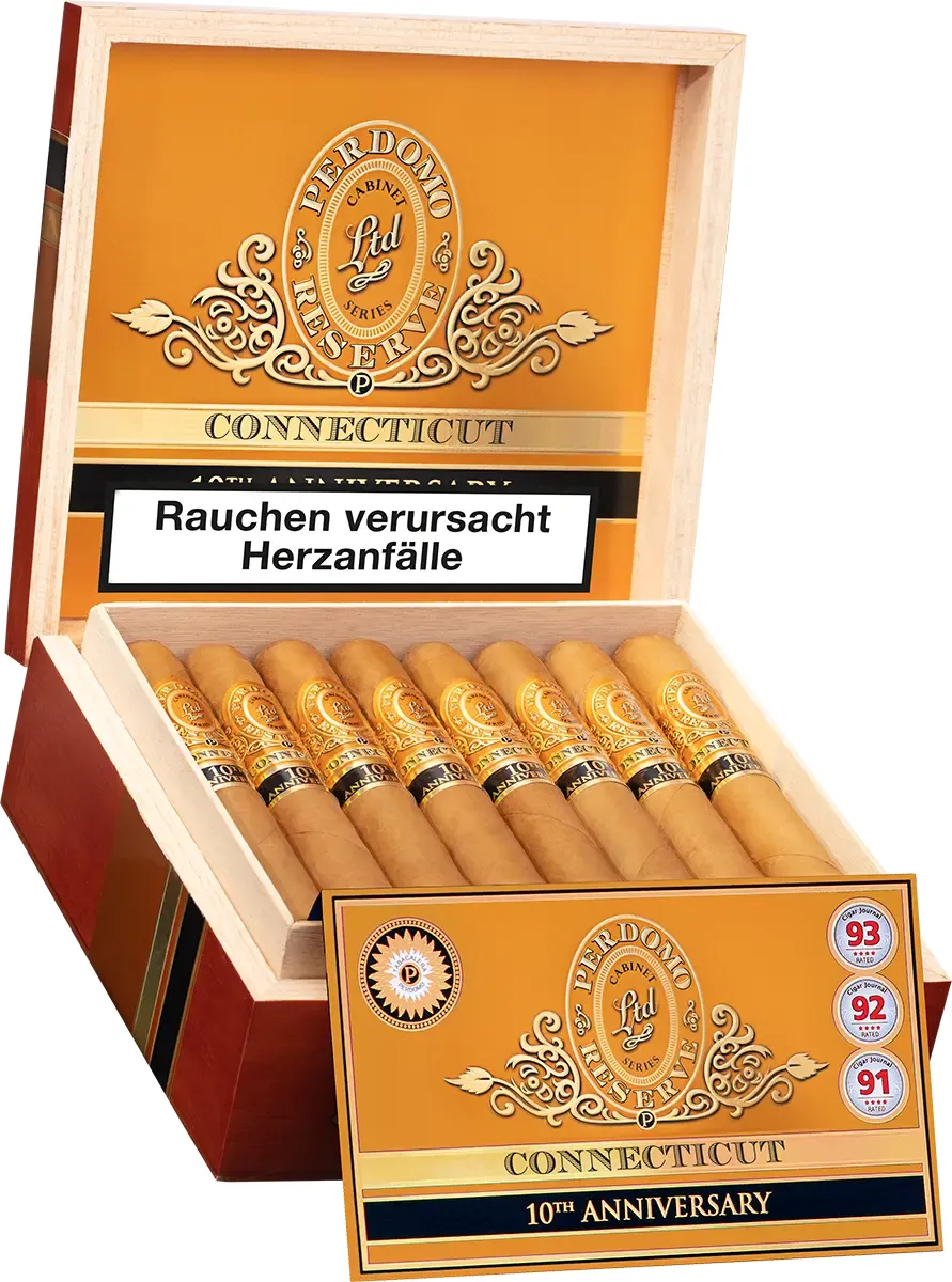 Perdomo Reserve 10th Anniversary Connecticut Magnum Tubo Kiste offen
