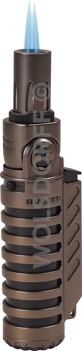Bugatti Feuerzeug Volcan gun/ black stehend mit Flamme