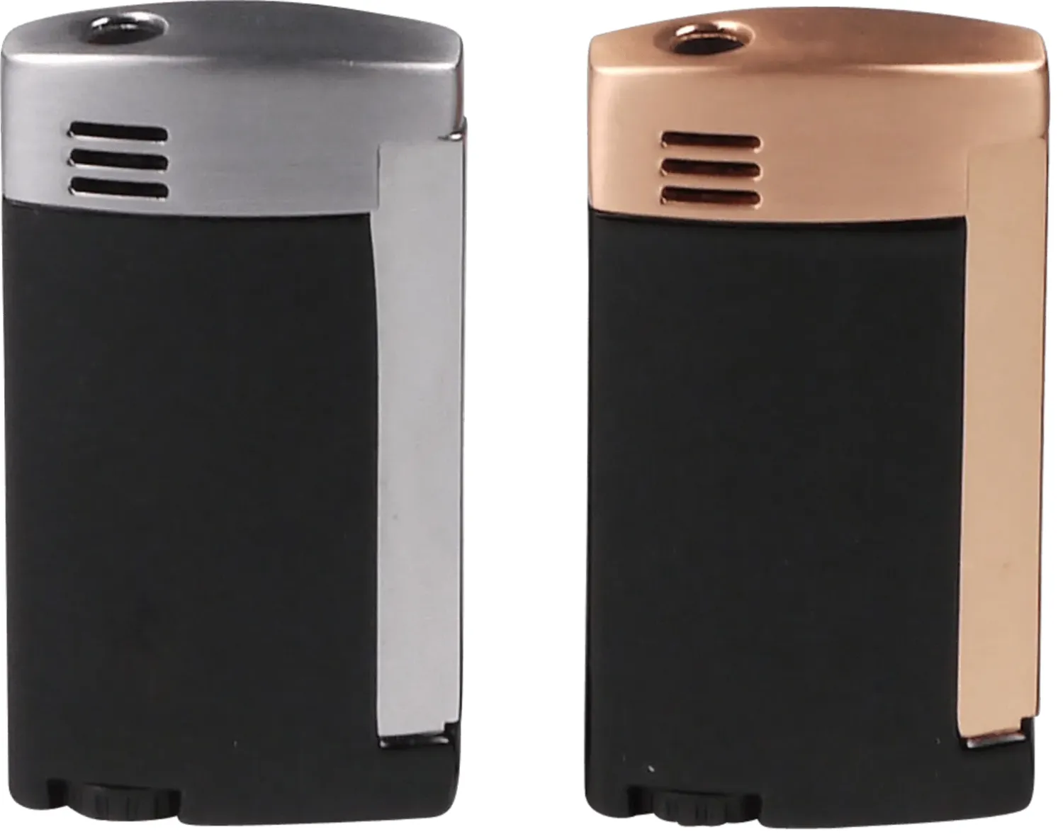 Cool Feuerzeug Jet Black Enja Silber und Rosegold stehend nebeneinander