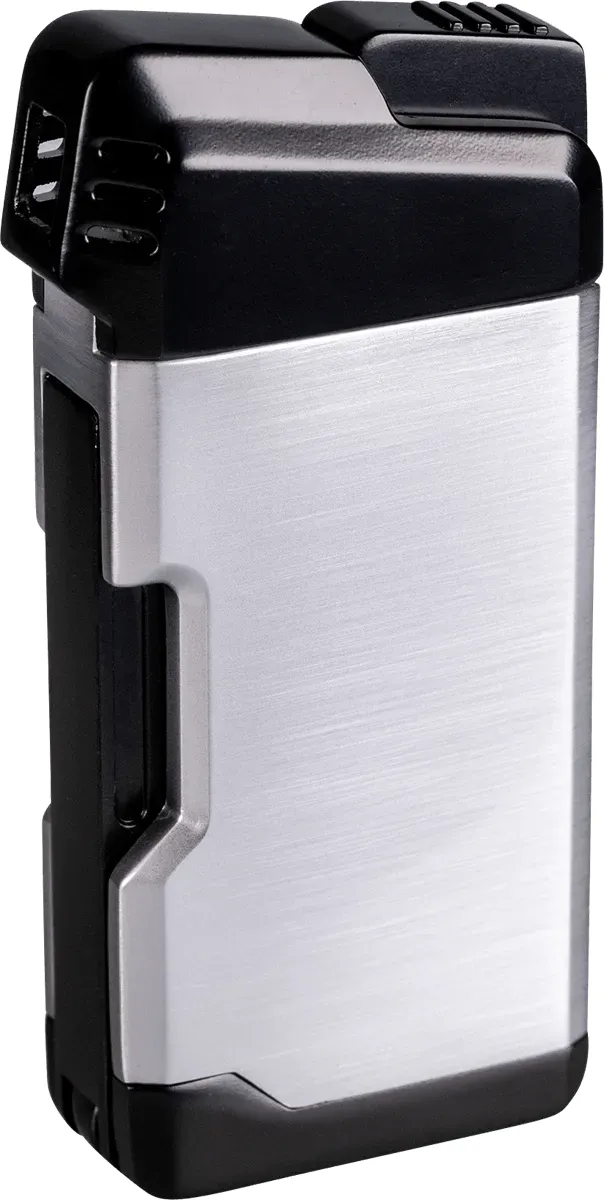 Passatore Pfeifenfeuerzeug Henry chrom satin/schwarz Frontansicht