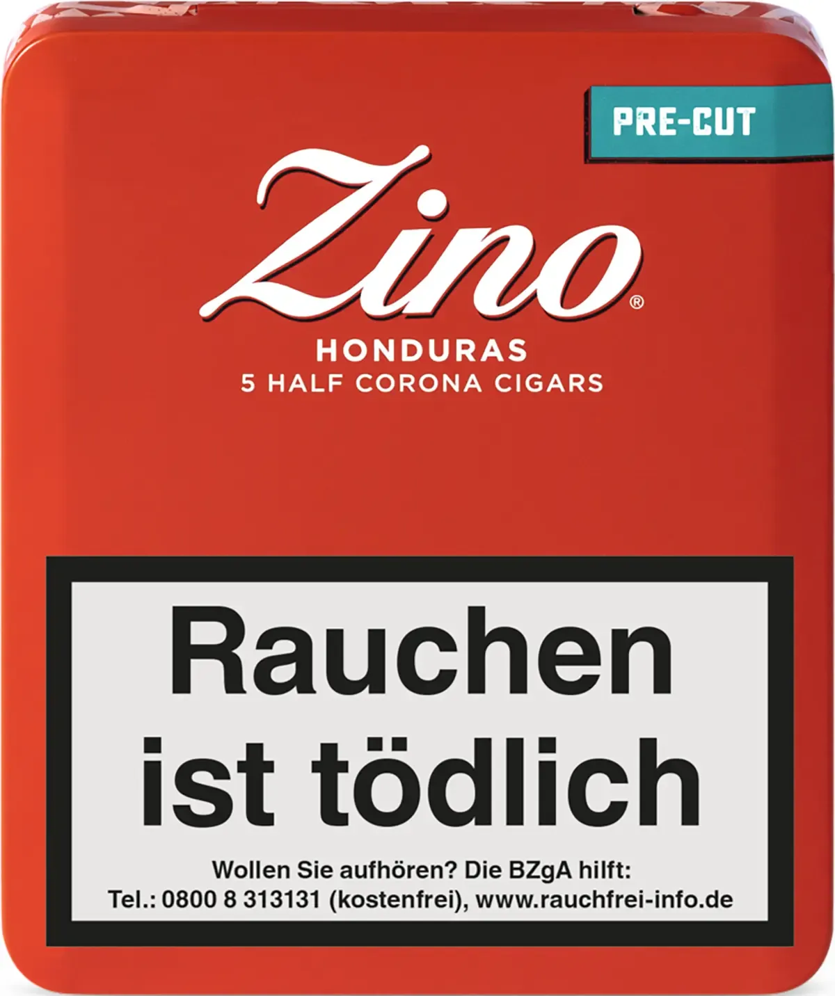 Zino Honduras Half Corona (Pre-Cut) 5 Stück Metallbox von vorne geschlossen