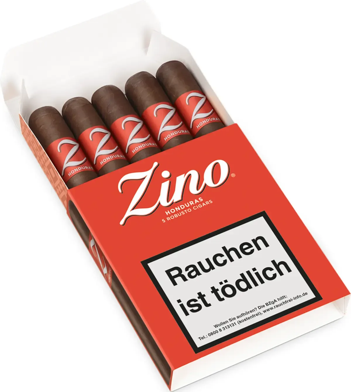 Zino Honduras Robusto 5 Stück Pappschachtel geöffnet