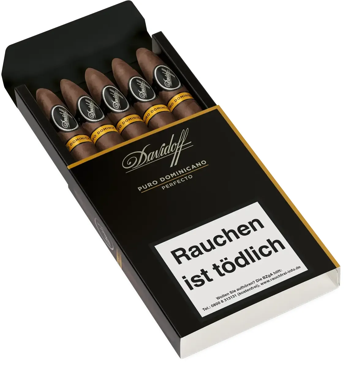 Davidoff Puro Dominicano Perfecto 5er Packung schräg liegend geöffnet