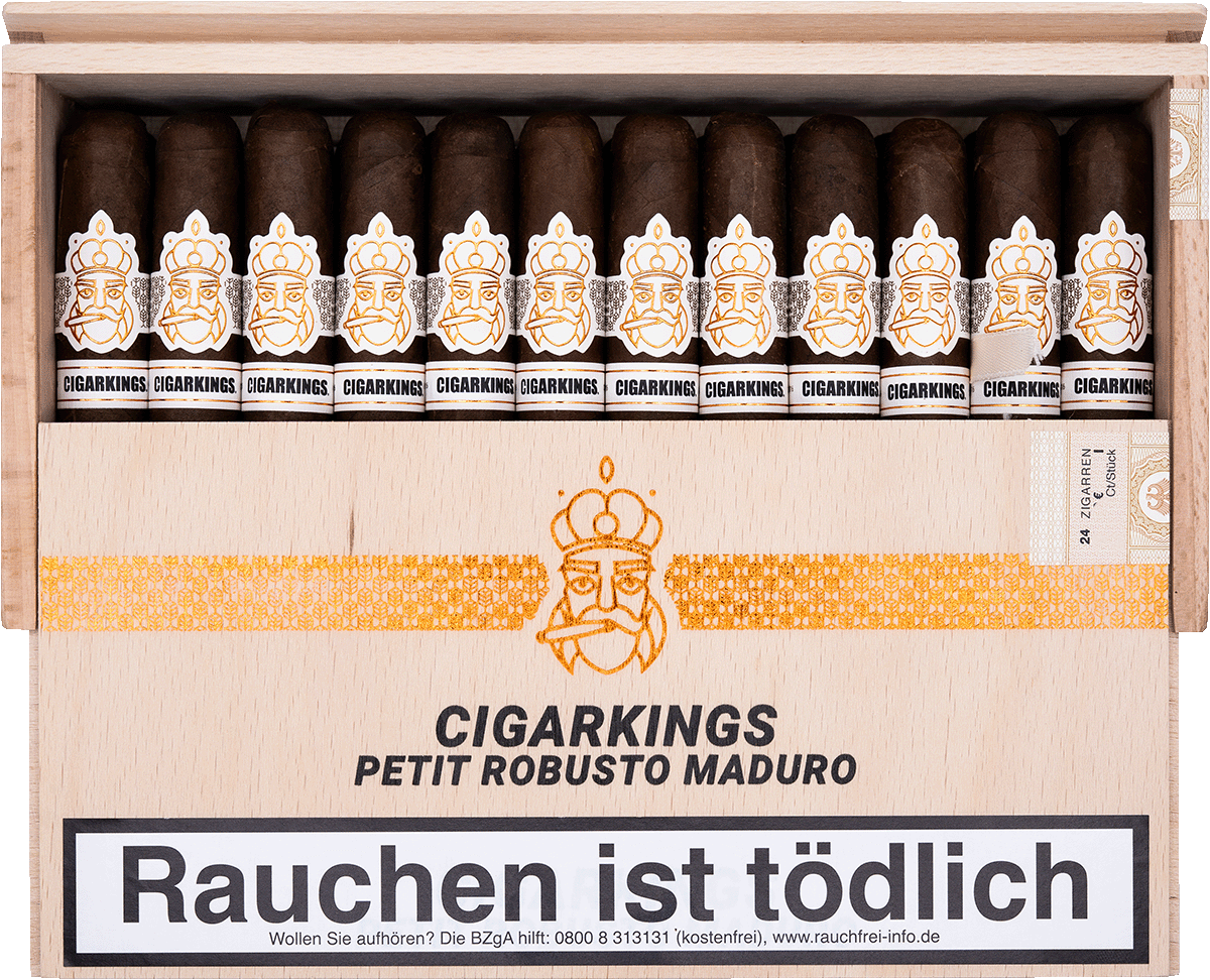 CigarKings Petit Robusto Maduro - Kiste vorne geöffnet