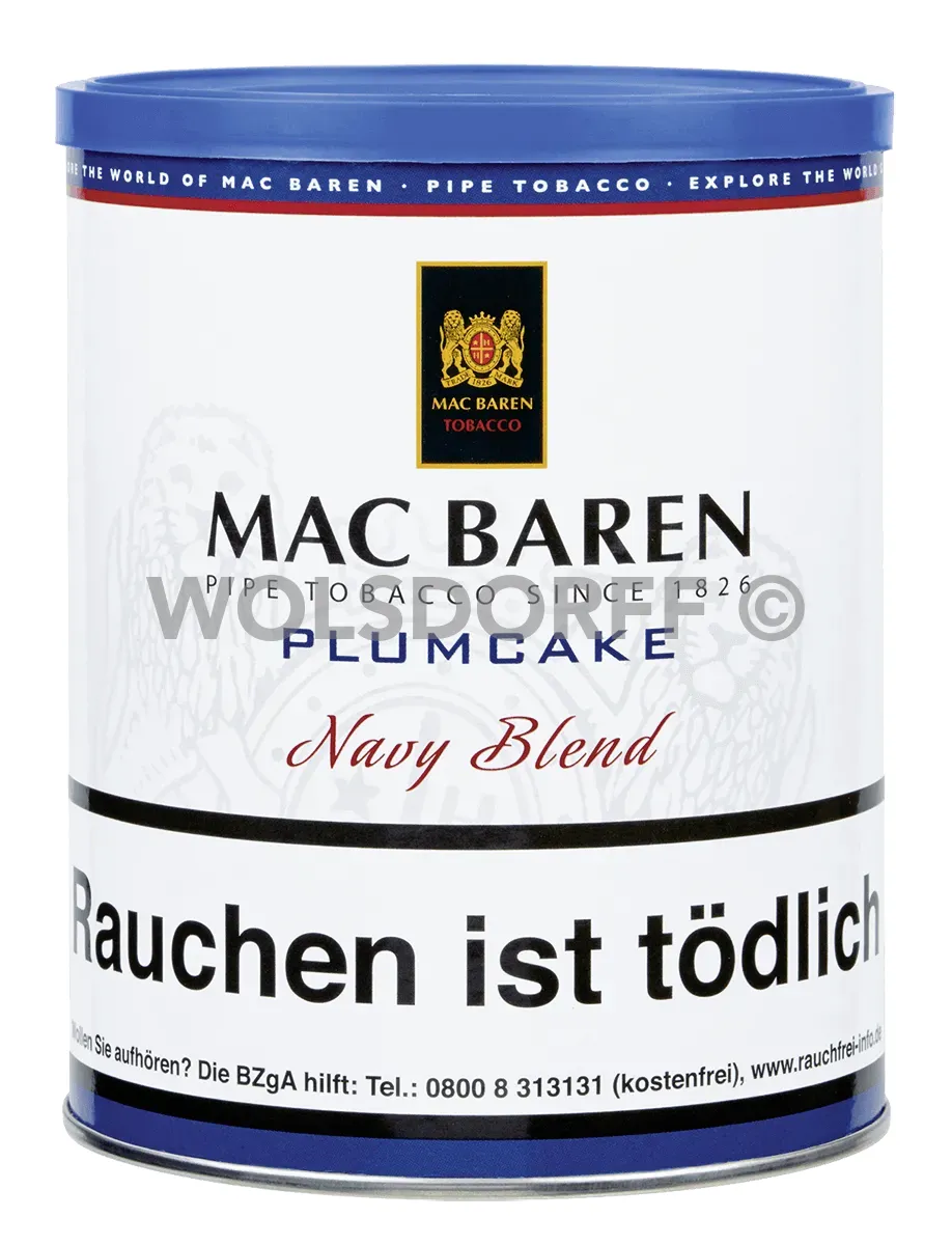 Mac Baren Plumcake Navy Blend Pfeifentabak Dose stehend von vorne