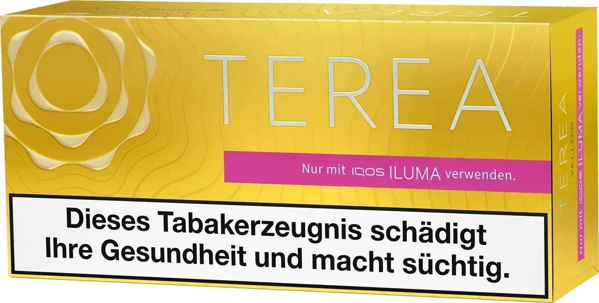 IQOS Terea Yellow Gebinde Vorderseite von rechts