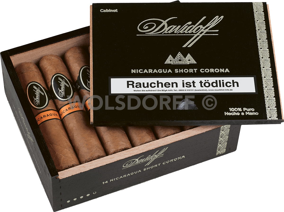 Davidoff Nicaragua Short Corona - Kiste seitlich geöffnet