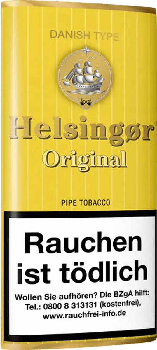 Helsinger Original Danish Pfeifentabak seitlich von vorne Gelbe Pouch