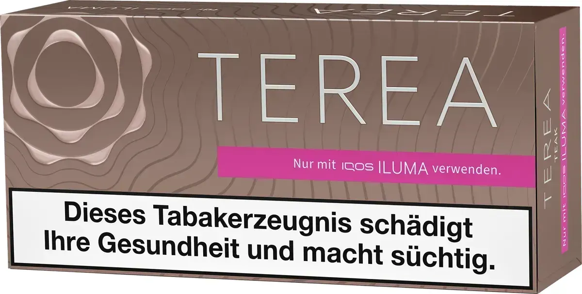 IQOS Terea Teak Gebinde Vorderseite von rechts