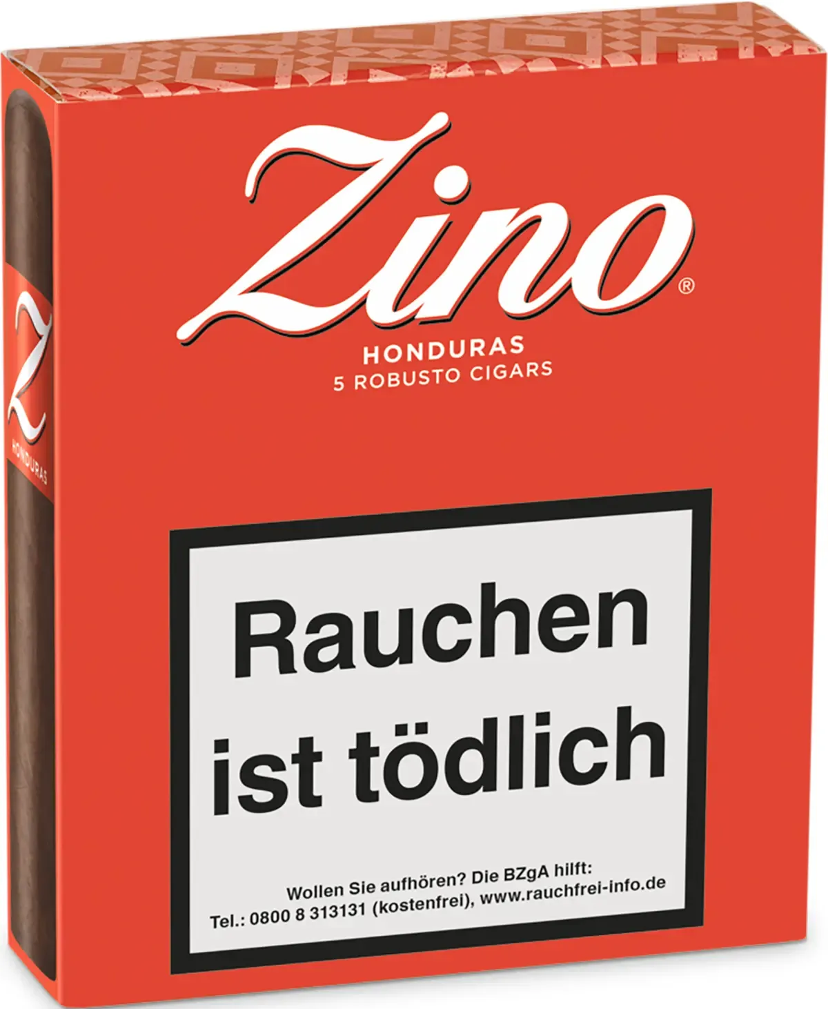 Zino Honduras Robusto 5 Stück Pappschachtel von der Seite