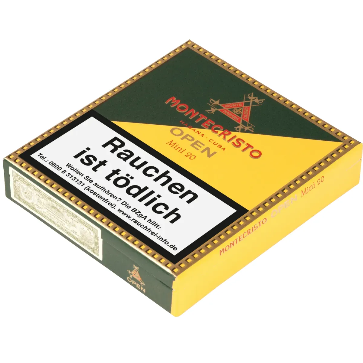 Montecristo Open Mini 20stück geschlossene Papschachtel seitlich liegend