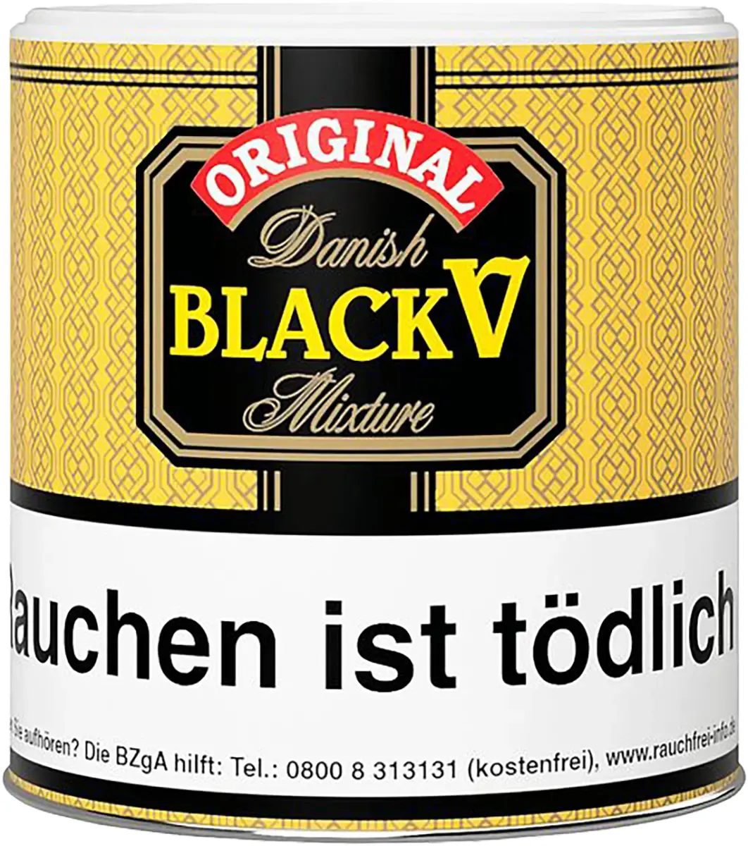 Danish Black V Pfeifentabak Dose stehend von schräg vorne