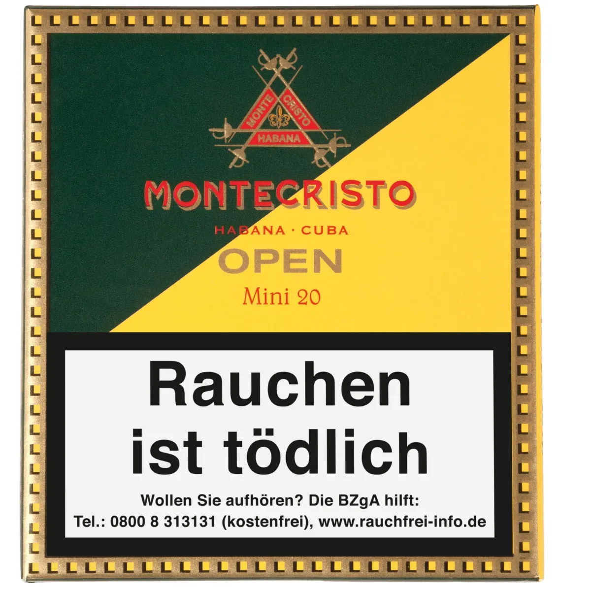 Montecristo Open Mini 20stück geschlossene Papschachtel frontal