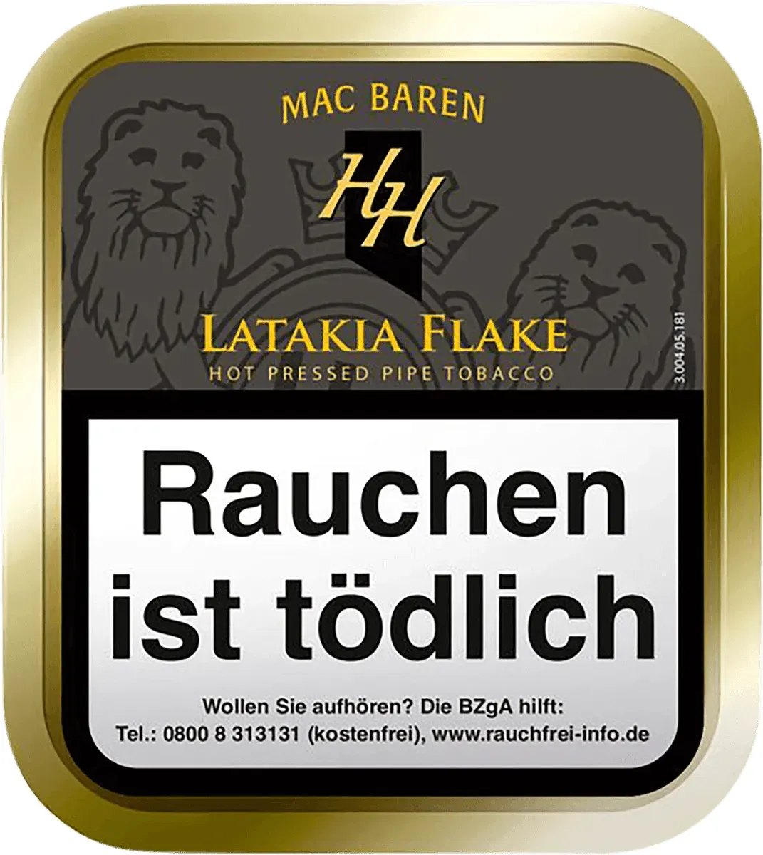 Mac Baren HH Latakia Flake 50g Dose, Oberseite, gechlossen