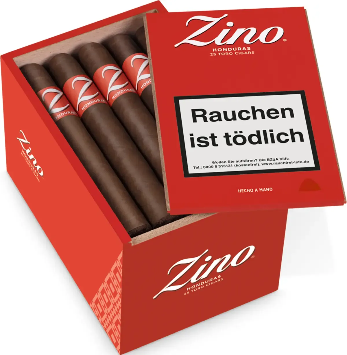 Zino Honduras Toro 25 Stück Holzkiste Rot geöffnet