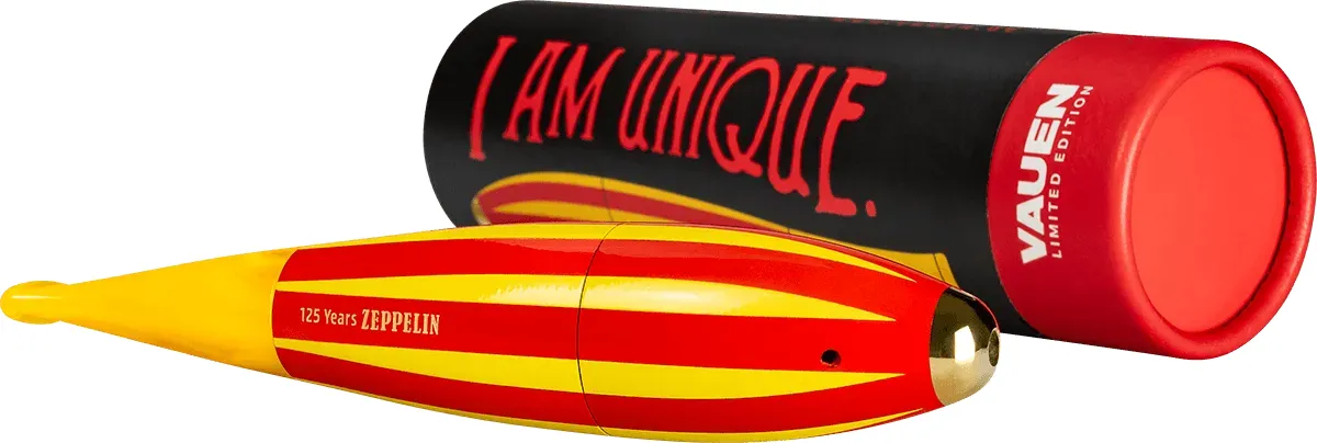 Vauen Pfeife Zeppelin rot/gelb Limited Edition Verpackung und Pfeife liegend