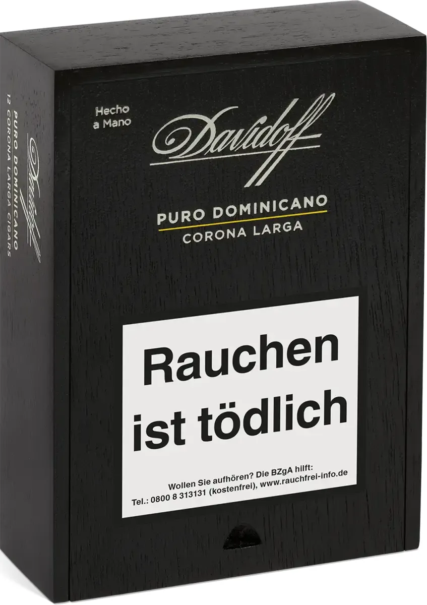 Davidoff Puro Dominicano Corona Larga 12er Kiste geschlossen stehend schräg von vorne